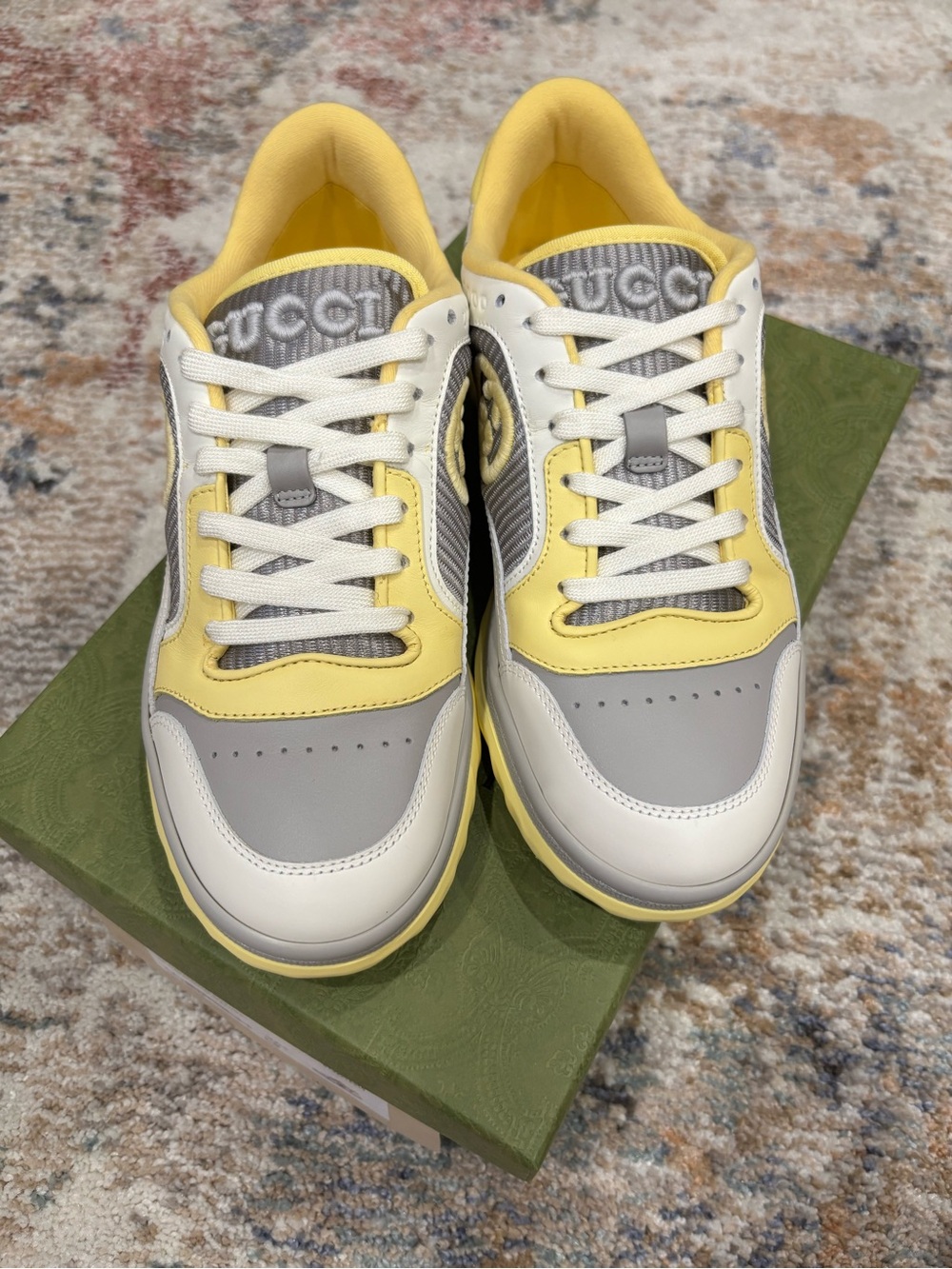 NWT Gucci Mac 80 Sneakers Yellow & Light Gray & Cream Size 36.5